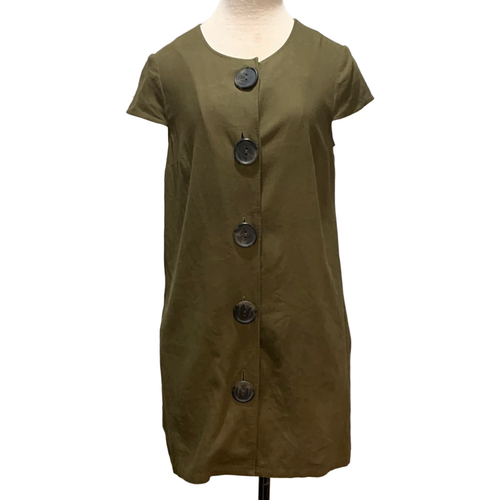 Tash + Sophie sz M olive green linen blend button down short  sleeve dress